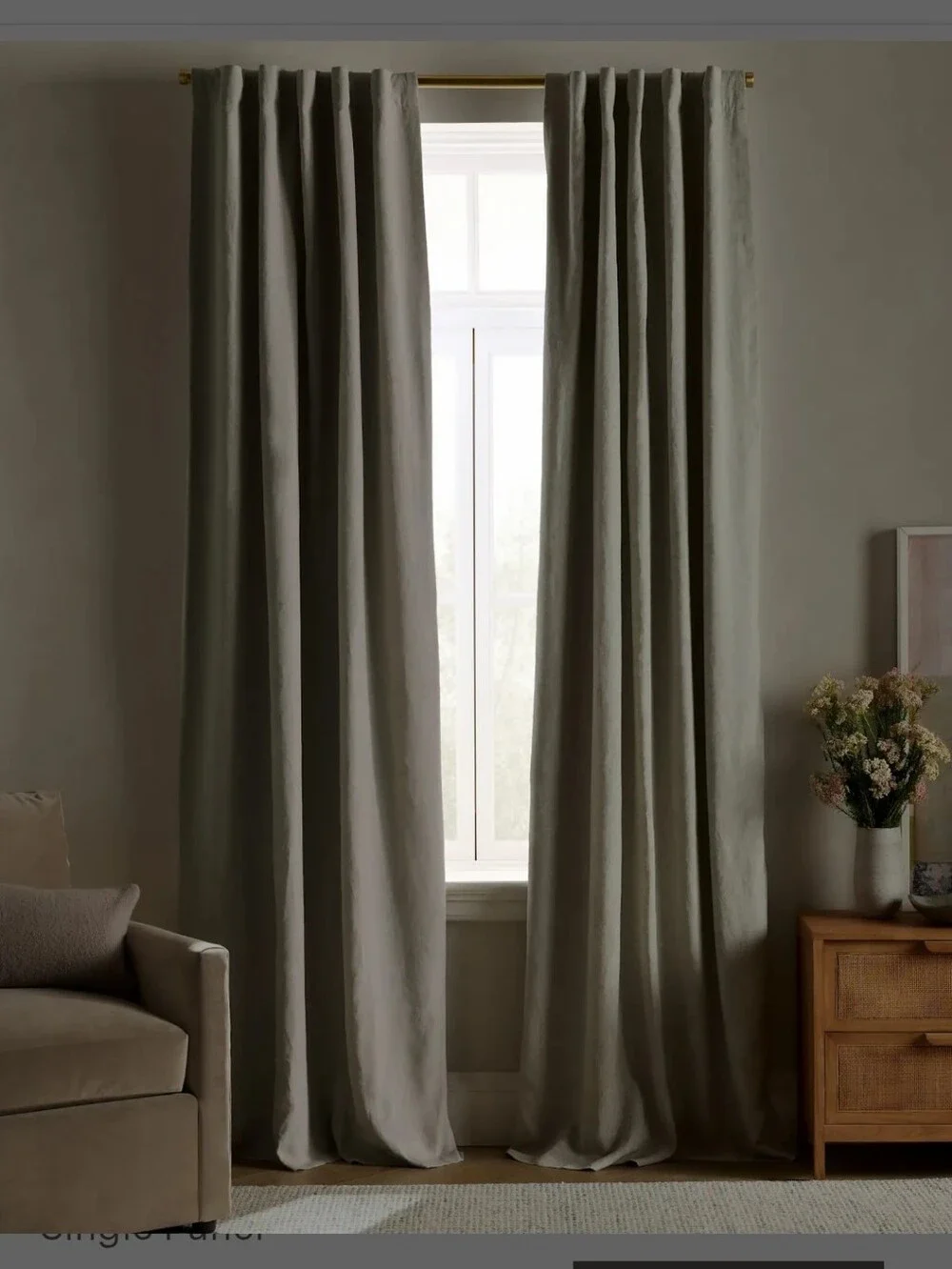 QUINCE European Linen True Blackout Curtain Sage 48x108 Single Panel